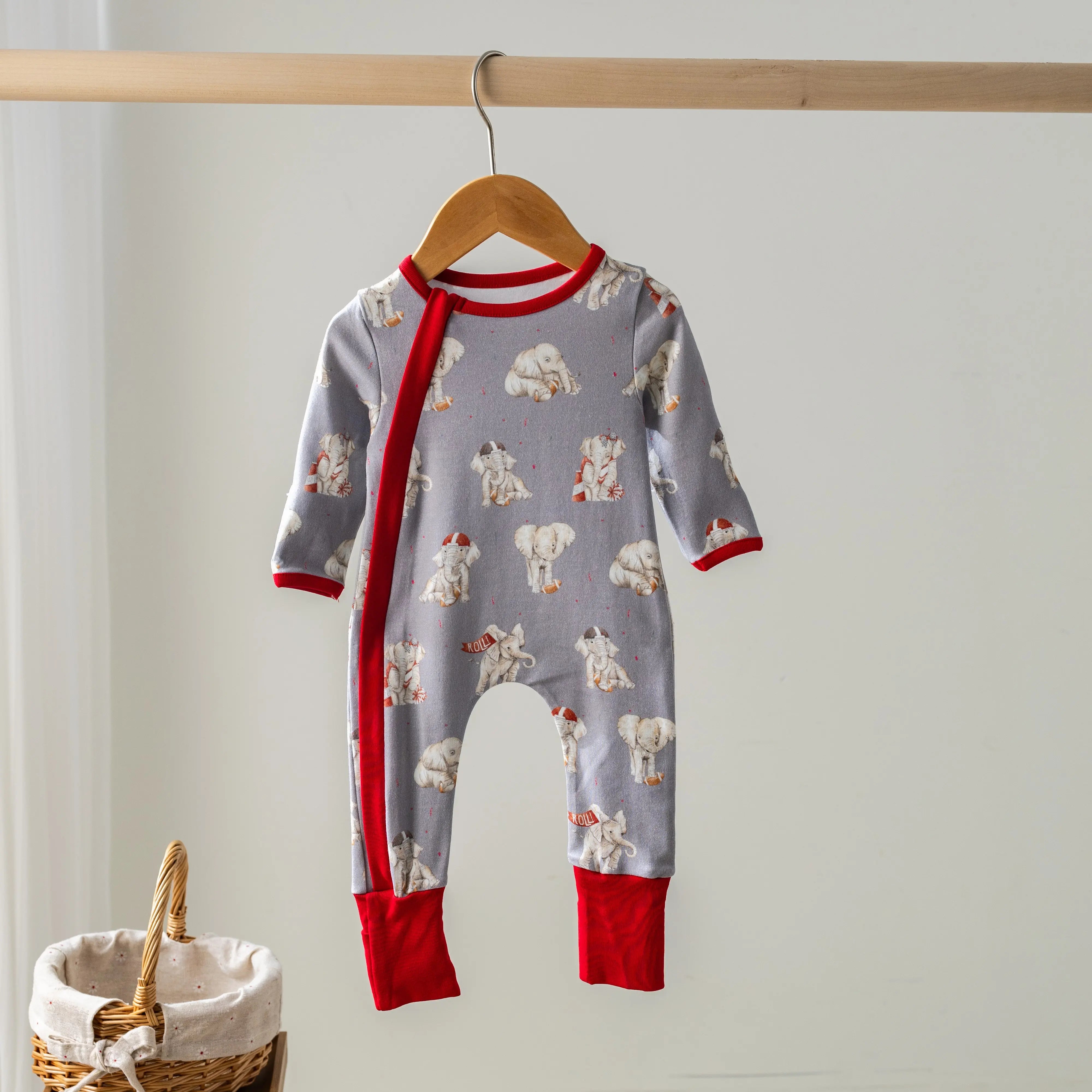 MVC: Alabama (Elephants) Organic Cotton Kids Pajamas (Gray) by Nola Tawk, Southern food gift detail photo 2
