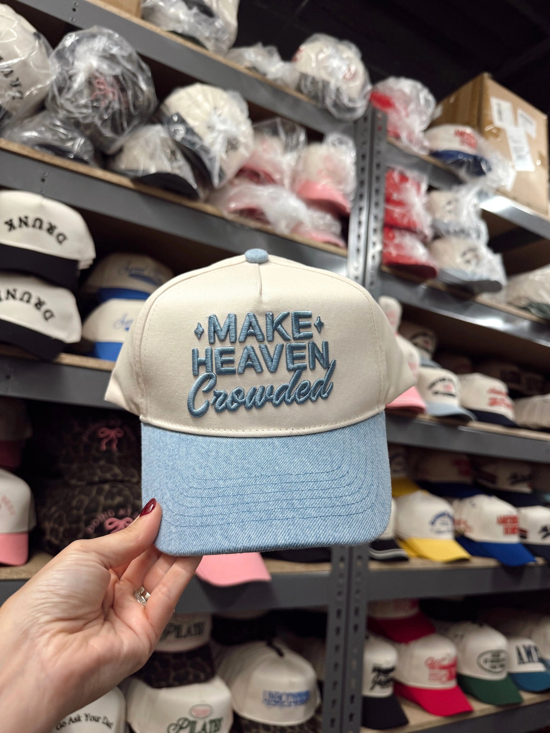 Make Heaven Crowded - Denim Vintage Trucker Hat KenzKustomz