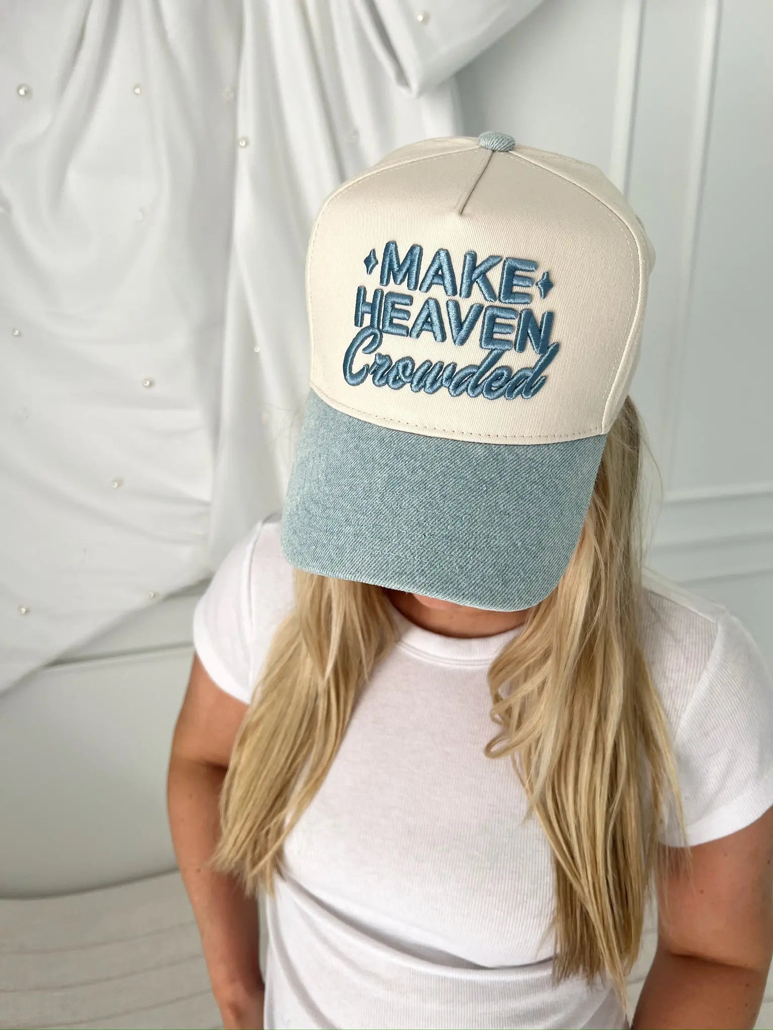 Make Heaven Crowded - Denim Vintage Trucker Hat KenzKustomz