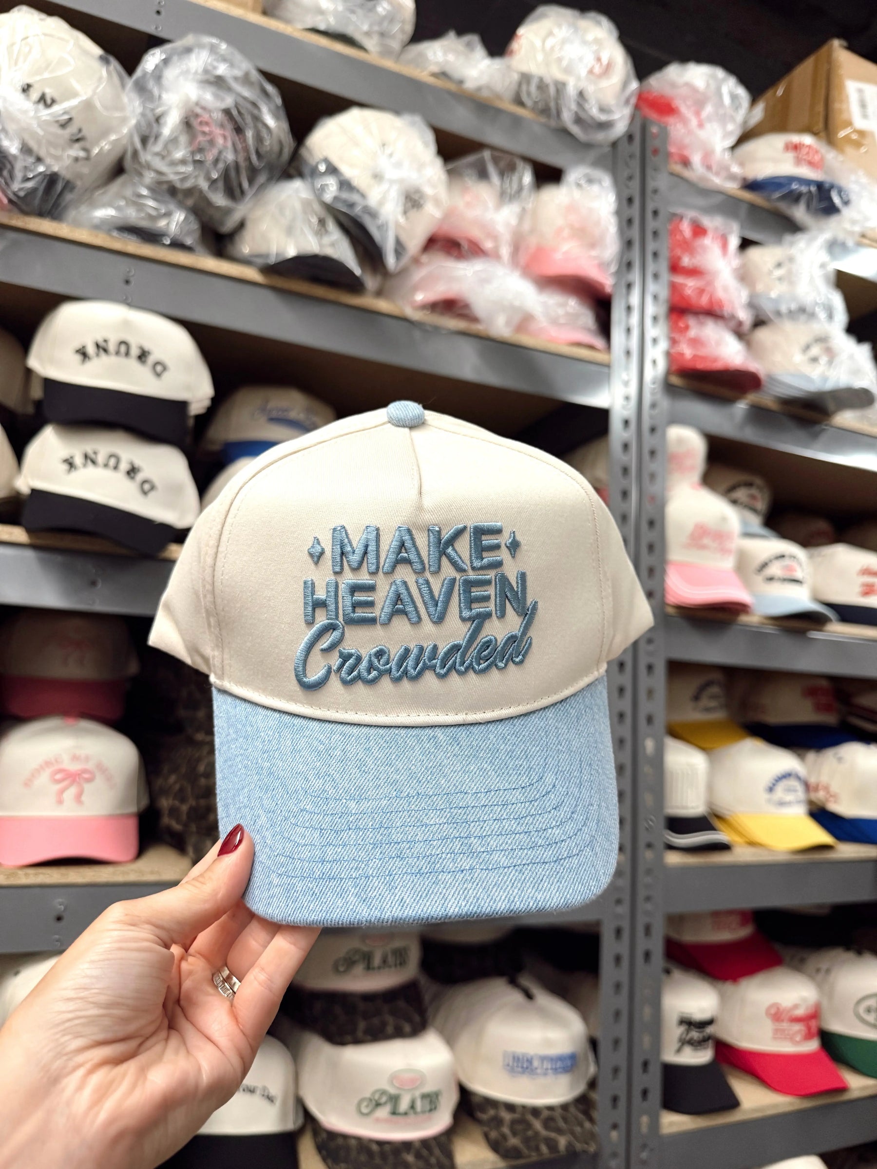 Make Heaven Crowded - Denim Vintage Trucker Hat KenzKustomz