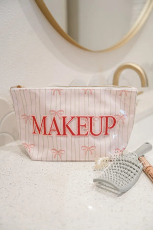 Makeup - Pink Ribbons Clear Coat Bag - PREORDER KenzKustomz