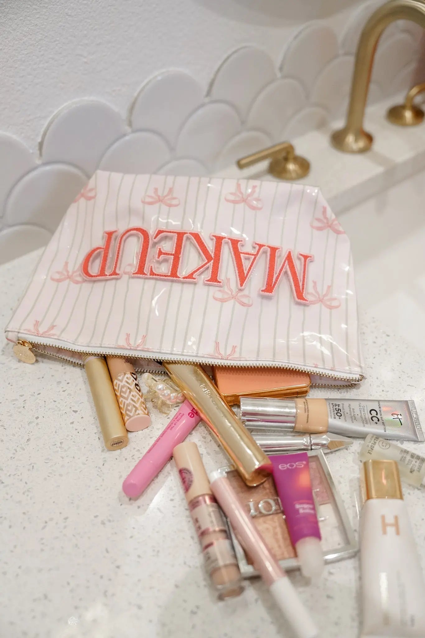Makeup - Pink Ribbons Clear Coat Bag - PREORDER KenzKustomz