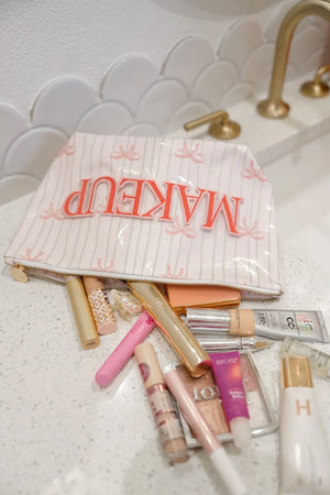 Makeup - Pink Ribbons Clear Coat Bag - PREORDER KenzKustomz