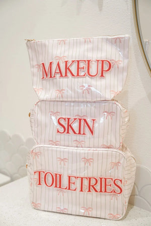 Makeup - Pink Ribbons Clear Coat Bag - PREORDER KenzKustomz