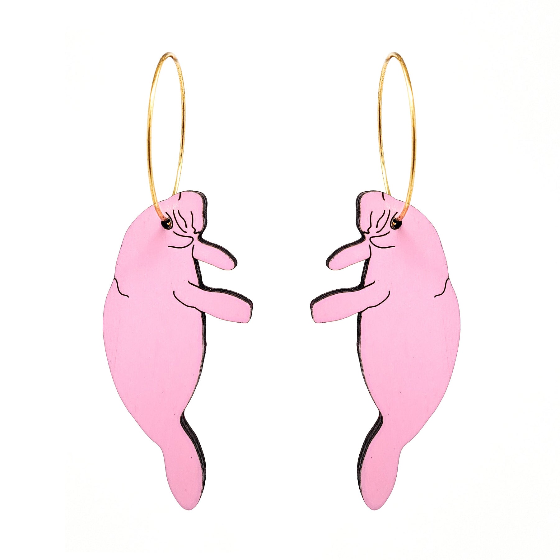 Manatee Hoop Earrings, 2 Colors Available hand painted on lightweight wood by LE CHIC MIAMI