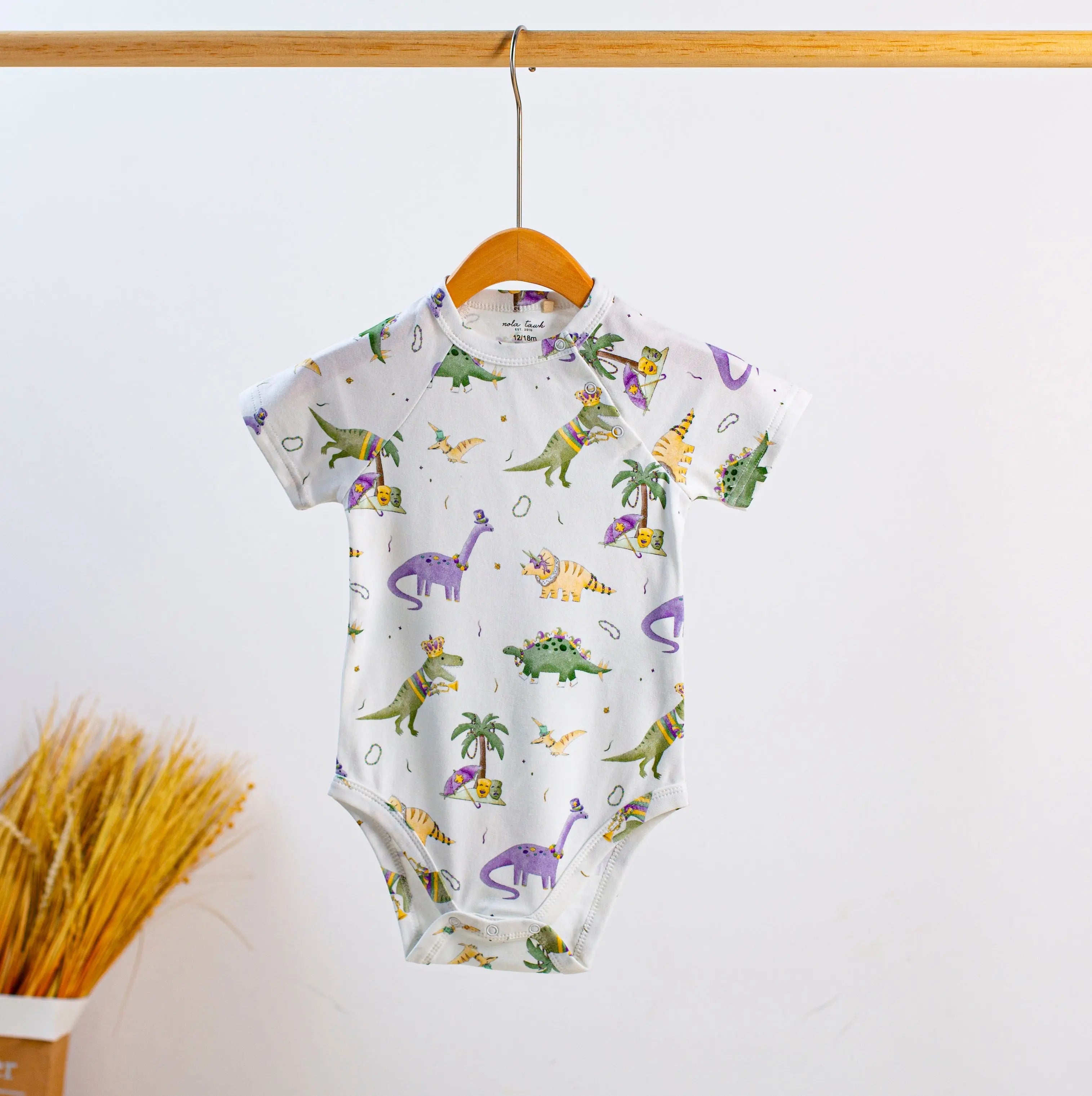 Mardi Gras-Saurus Organic Cotton Mardi Gras Onesie Nola Tawk