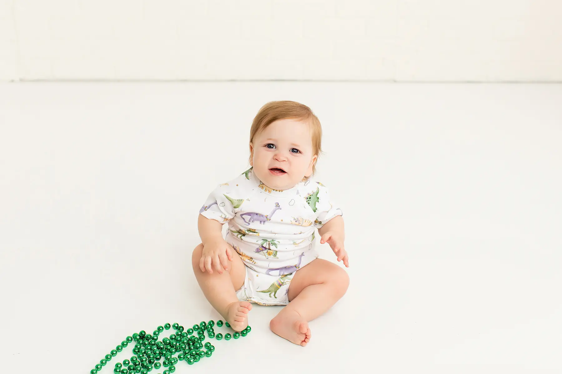 Mardi Gras-Saurus Organic Cotton Mardi Gras Onesie by Nola Tawk, Southern lifestyle apparel detail photo 3