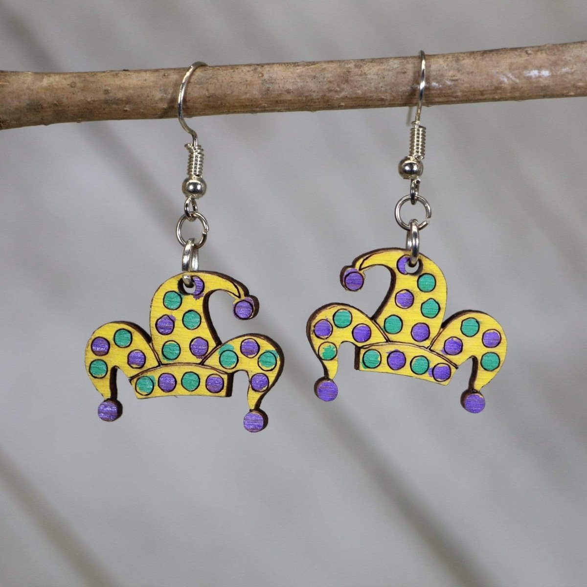 Mardi Gras Jester Hat Wooden Earrings | New Orleans Carnival Jewelry