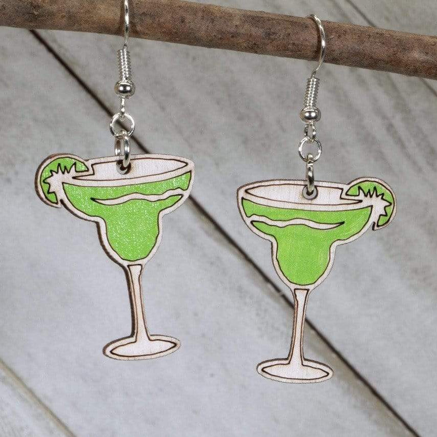 Margarita with Lime Wooden Dangle Earrings | Cocktail Jewelry by Cate's Concepts, LLC, handmade jewelry main product photo