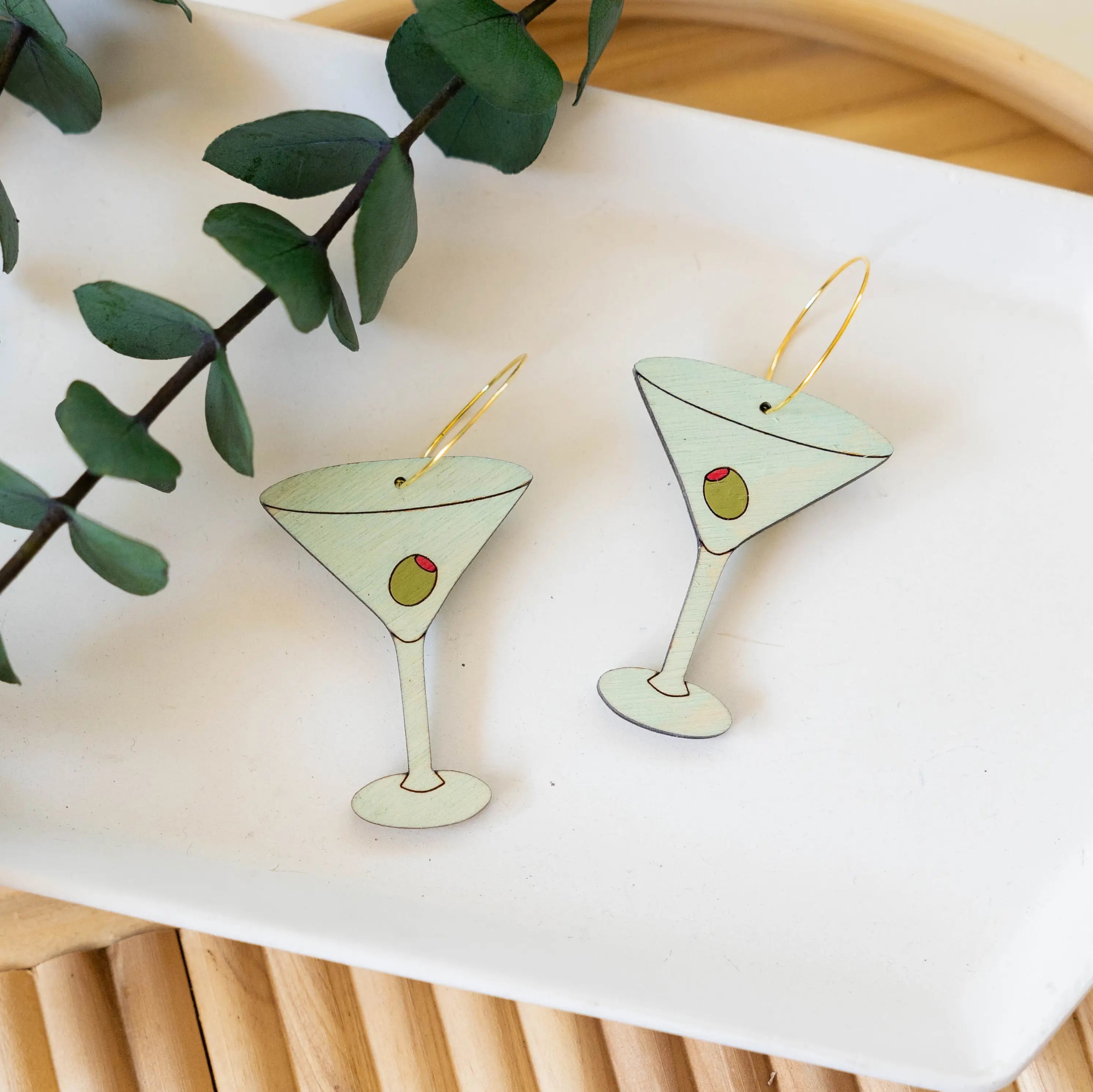 Martini Hoop Earrings hand painted on lightweight wood by LE CHIC MIAMI