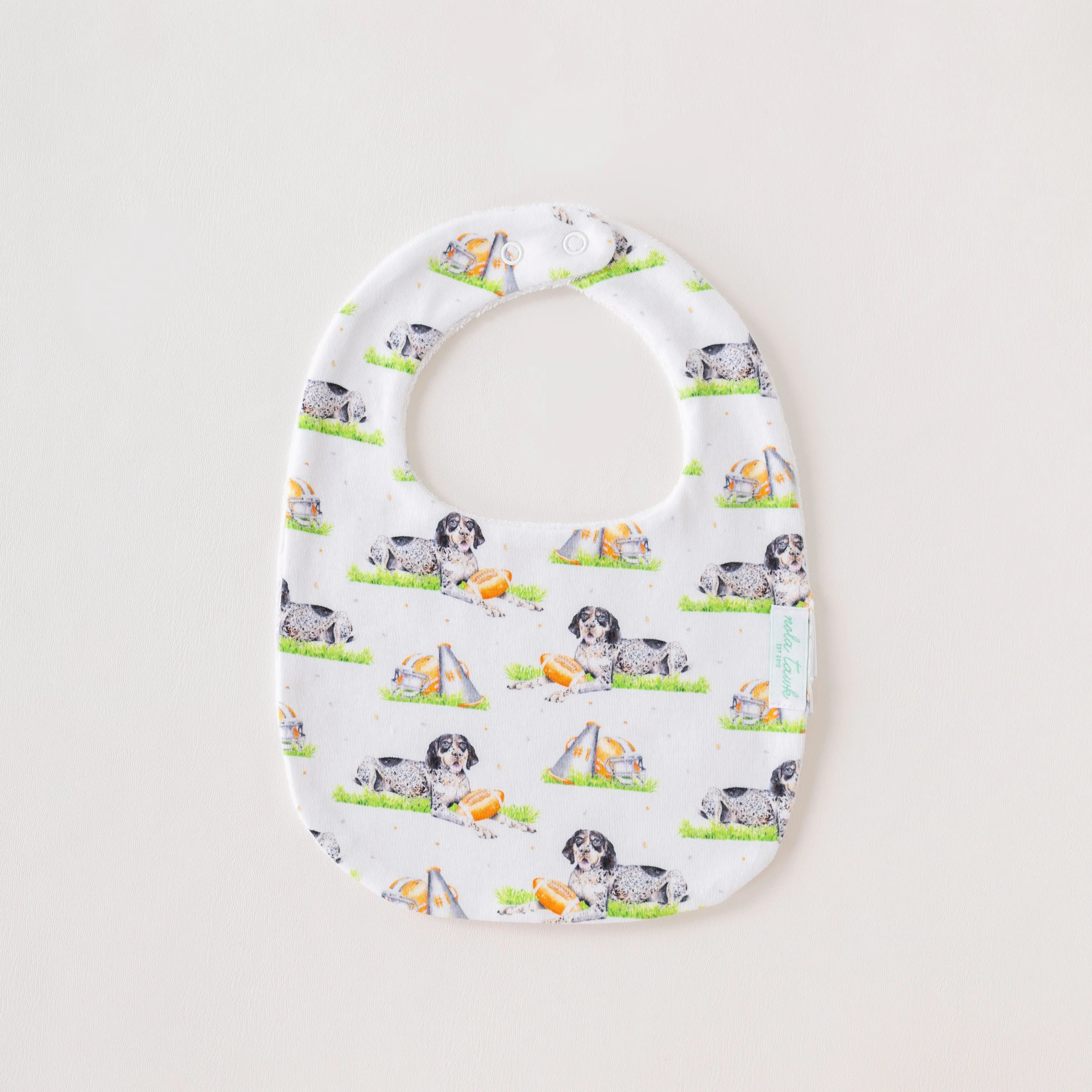 Mascot Mania in Tennessee Organic Cotton Baby Bib by Nola Tawk, children's boutique clothing main product photo