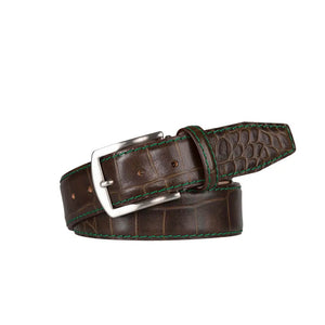 Matt Bark Brown Mock Gator Leather Belt by Roger Ximenez: Bespoke Belts and Leather Accessories, handmade leather goods detail photo 4