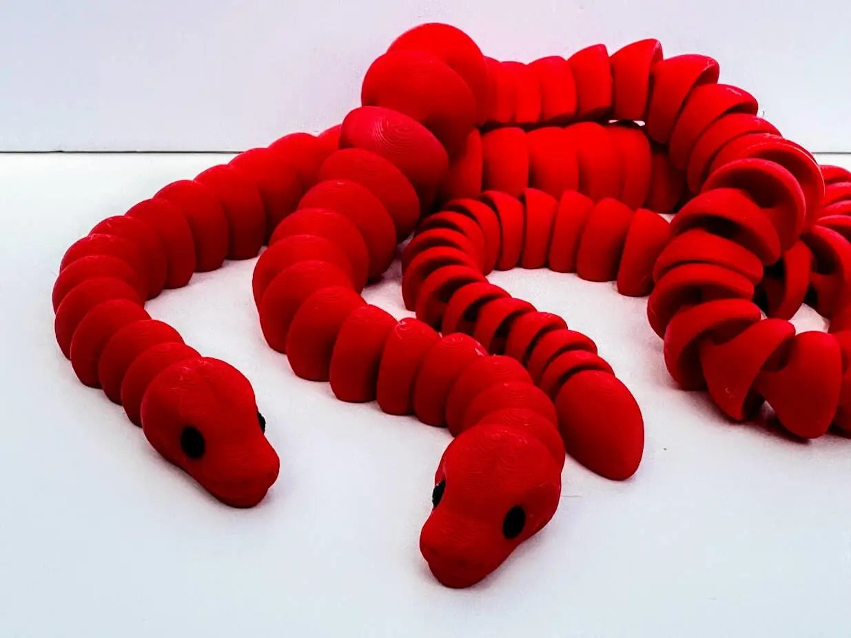 Red 3D Printed Snake Fidget Toy - Articulated Sensory Toy by Mushroom Lady Co.