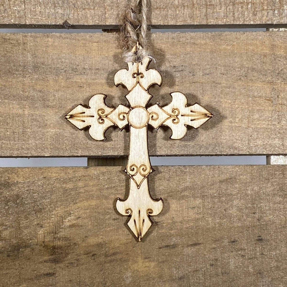 Medieval Cross Wooden Christmas Ornament | Christian Holiday Decor