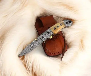 Mini folding knife | Bone Handle pocket knife | 3 inch blade Damascus Knife Store