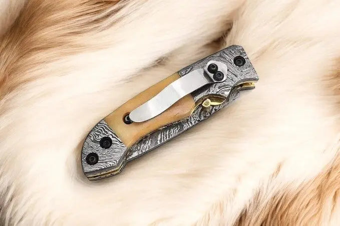 Mini folding knife | Bone Handle pocket knife | 3 inch blade Damascus Knife Store