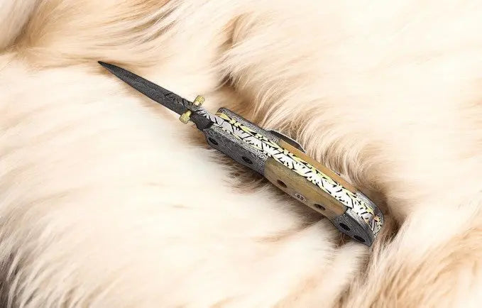 Mini folding knife | Bone Handle pocket knife | 3 inch blade Damascus Knife Store