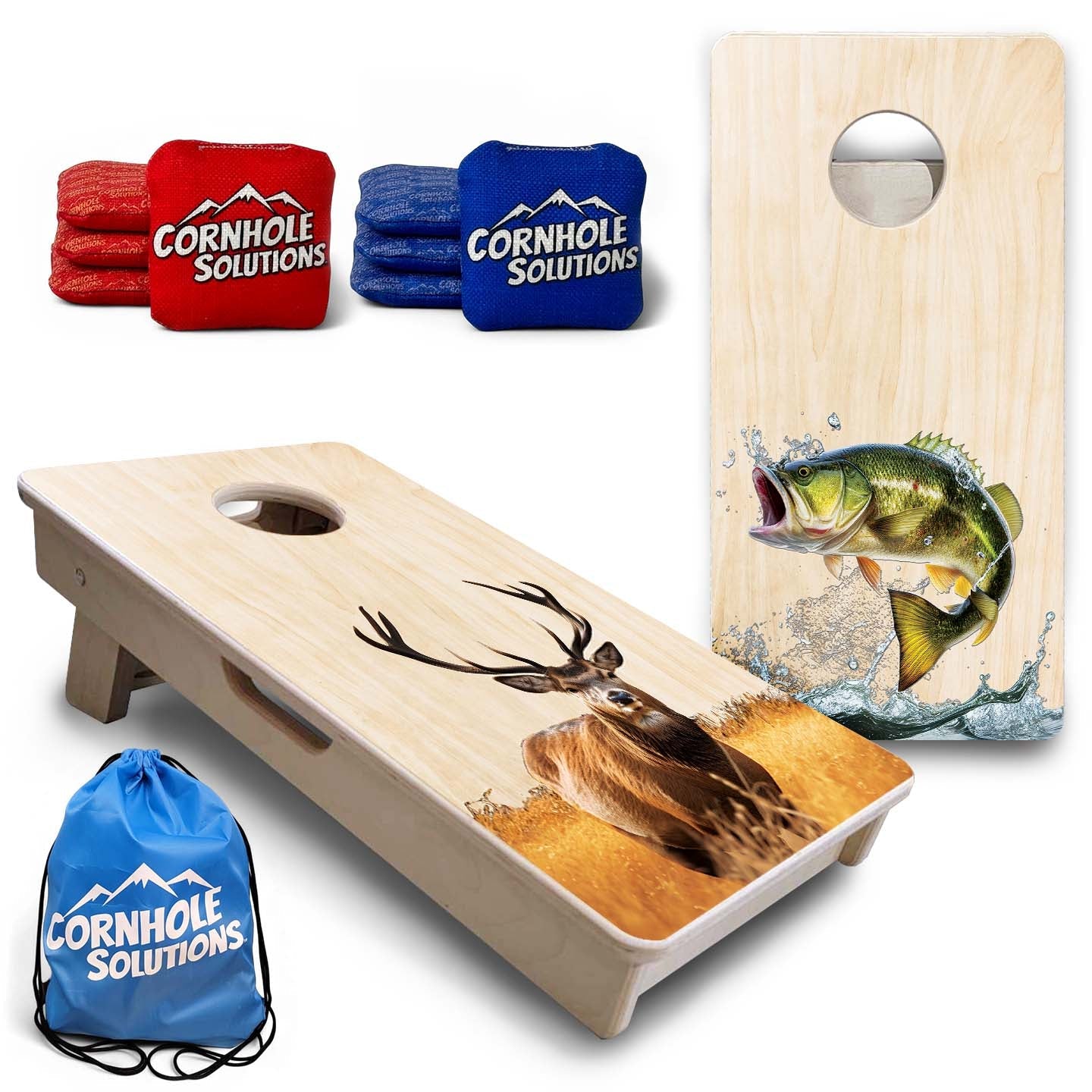 Natural Colorful Deer & Fish - Mini or Vacation Size Cornhole Boards Cornhole Solutions