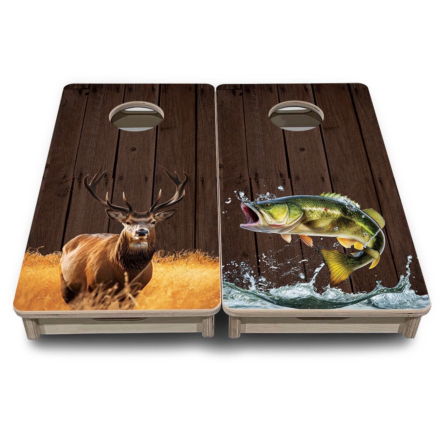 Colorful Deer & Fish Barnwood - Mini or Vacation Size Cornhole Boards Cornhole Solutions