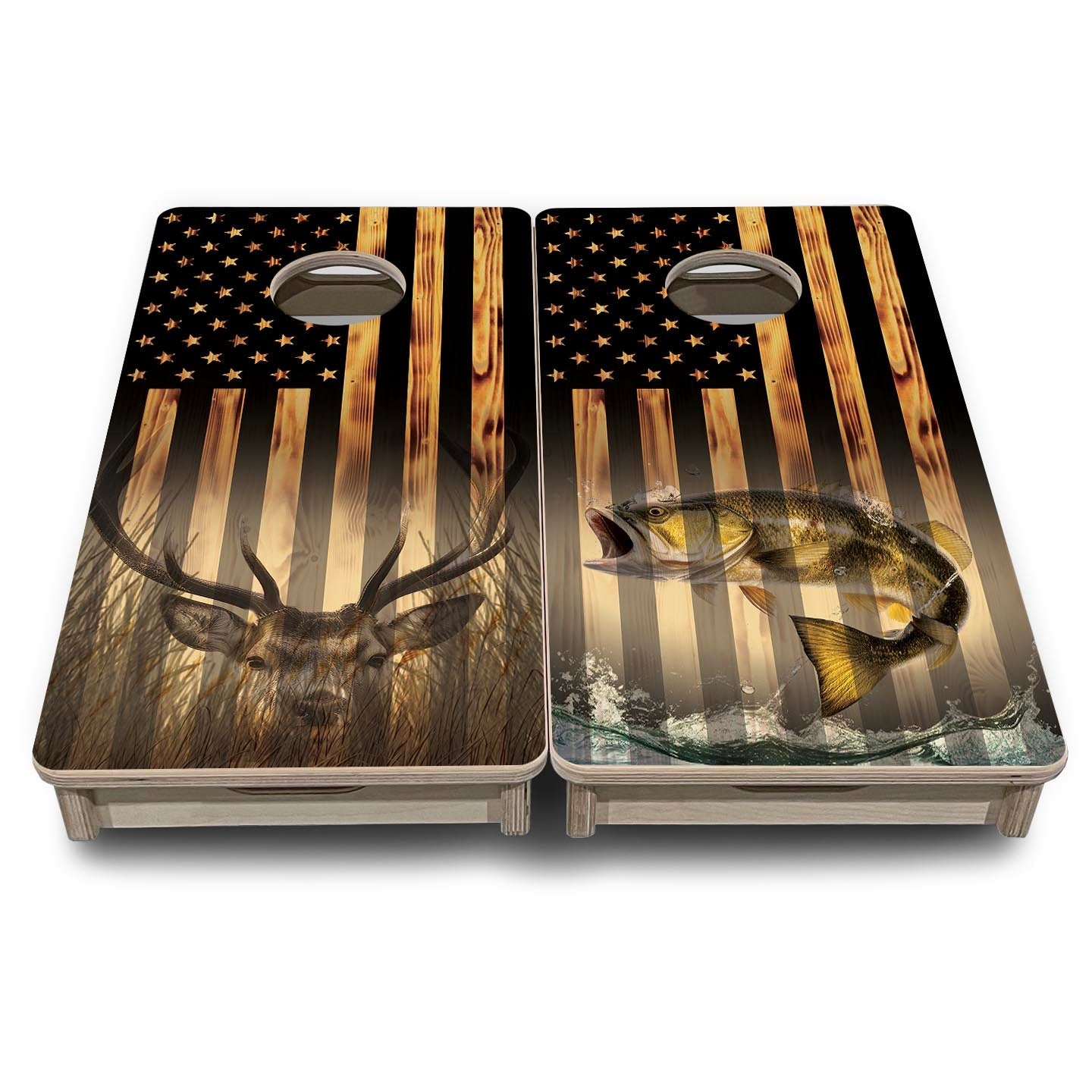 Hidden Deer & Fish Flag - Mini or Vacation Size Cornhole Boards Cornhole Solutions