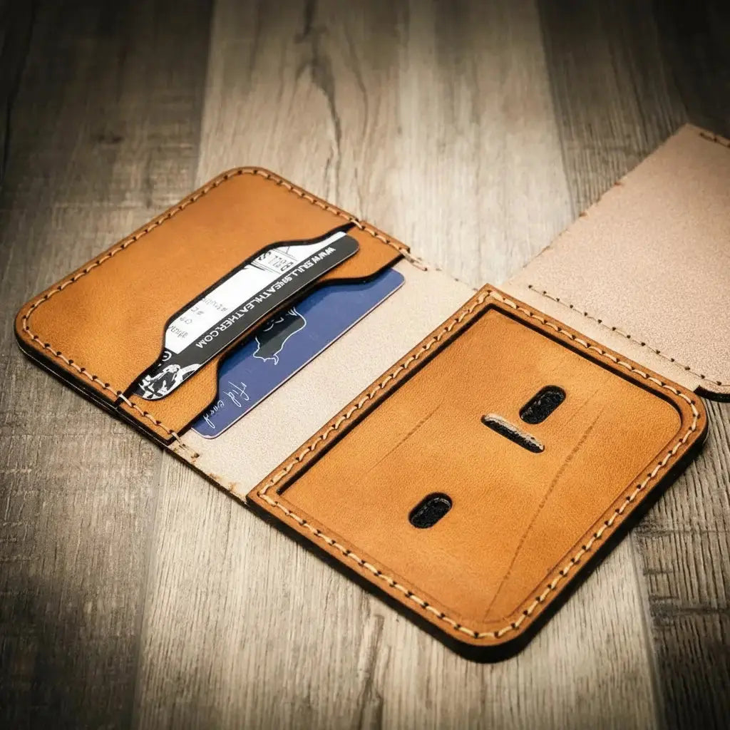 Minimalist Badge Wallet by Bull Sheath Leather, handmade leather goods main product photo