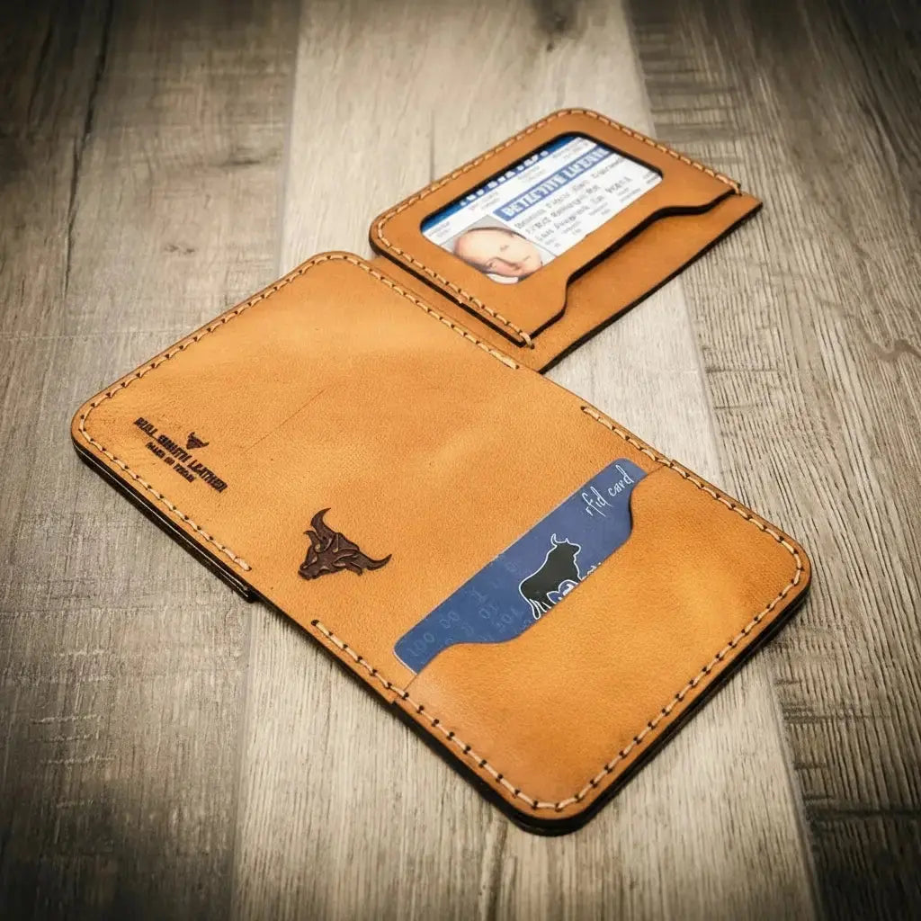 Minimalist Badge Wallet by Bull Sheath Leather, handmade leather goods detail photo 2