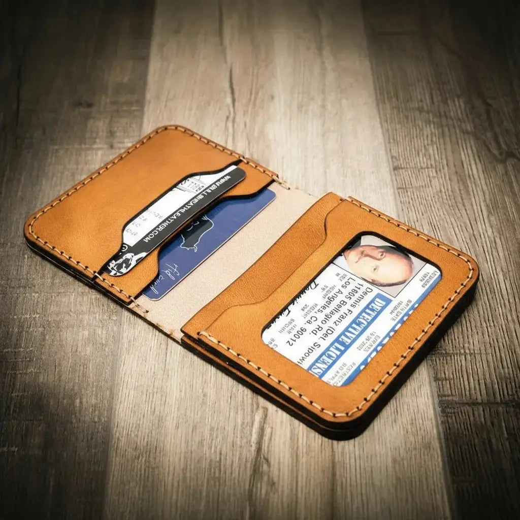 Minimalist Badge Wallet back exterior and handcrafted construction