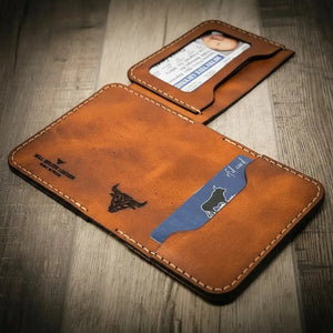 Minimalist Badge Wallet exterior craftsmanship by Bull Sheath Leather