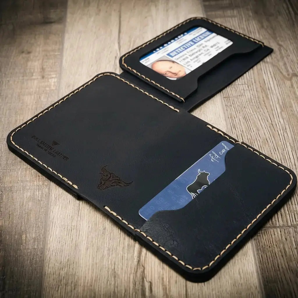 Minimalist Badge Wallet detailed stitching and edge finishing