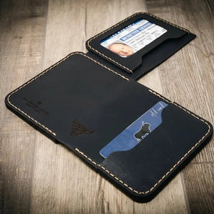 Minimalist Badge Wallet detailed stitching and edge finishing