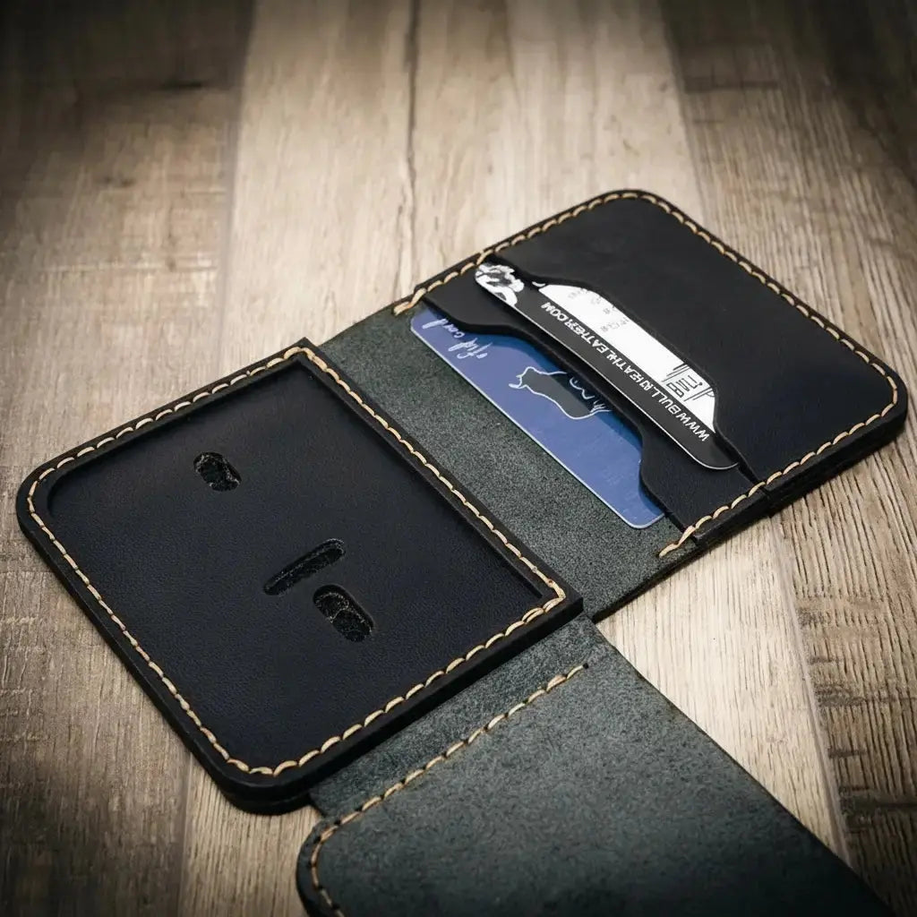 Minimalist Badge Wallet open view showing storage compartments