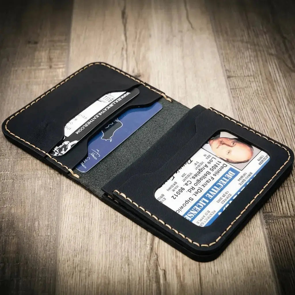 Minimalist Badge Wallet in full-grain leather with compact construction