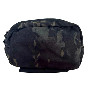 Woodland camouflage fanny pack with black zippers.