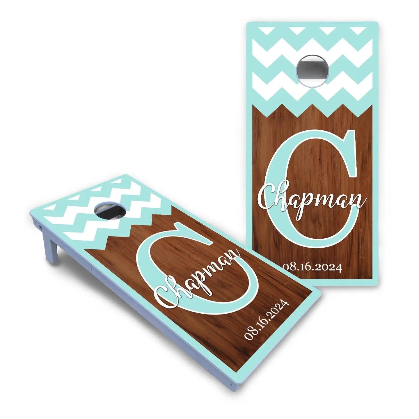 Mint Chevron Cornhole Boards - All Weather Series by Cornhole Solutions, custom cornhole board detail photo 2