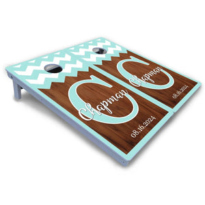 Mint Chevron Cornhole Boards - All Weather Series by Cornhole Solutions, custom cornhole board detail photo 3