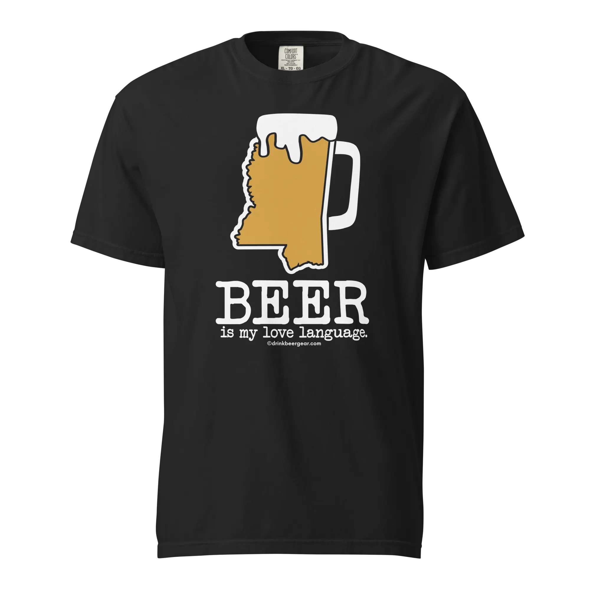 Mississippi Beer Mug Tee - Beer Is My Love Language. - COMFORT COLORS BRAND TEE by Drink Beer Gear, custom drinkware detail photo 2