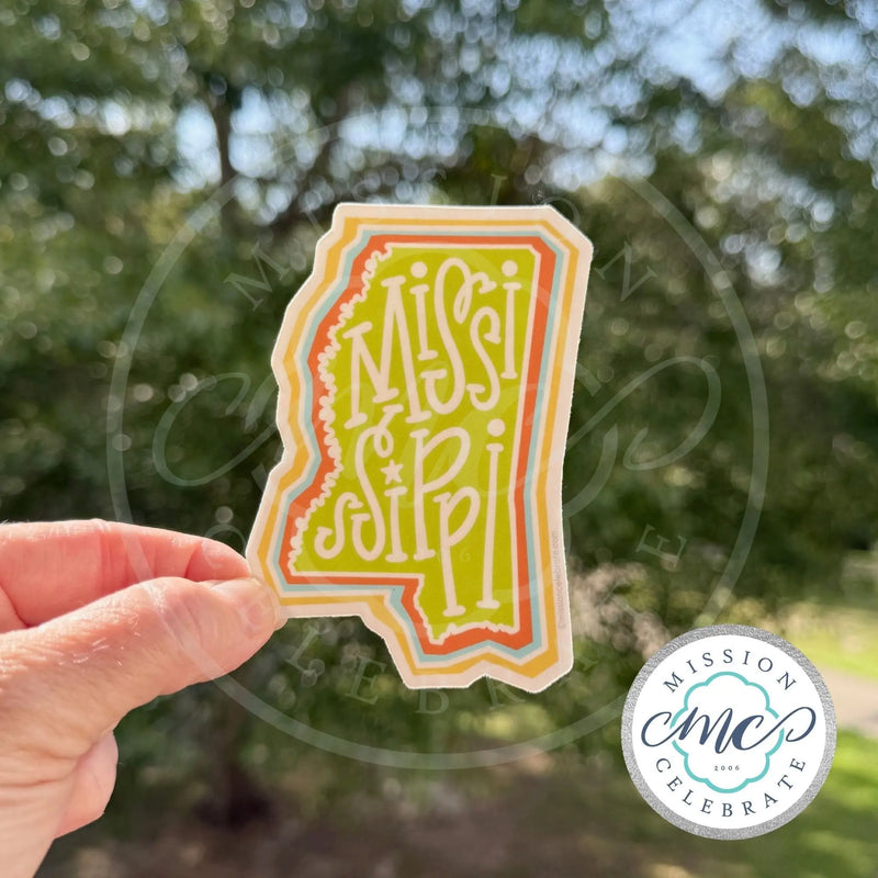 Mississippi Bouncy Letters Handlettered Art (multicolor) Decal (Interior / Exterior Use) by Mission Celebrate, vinyl decal main product photo