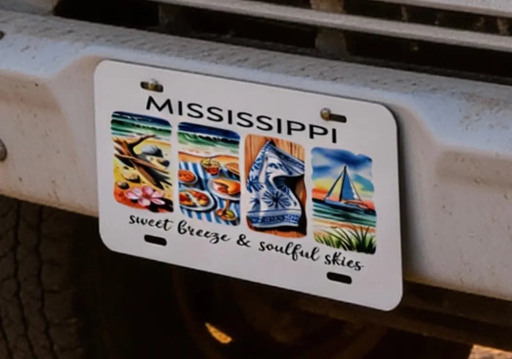 Mississippi Decorative Front License Plate-Sweet Breeze and Soulful Skies by Two Beachin' Sisters, Southern home decor main product photo