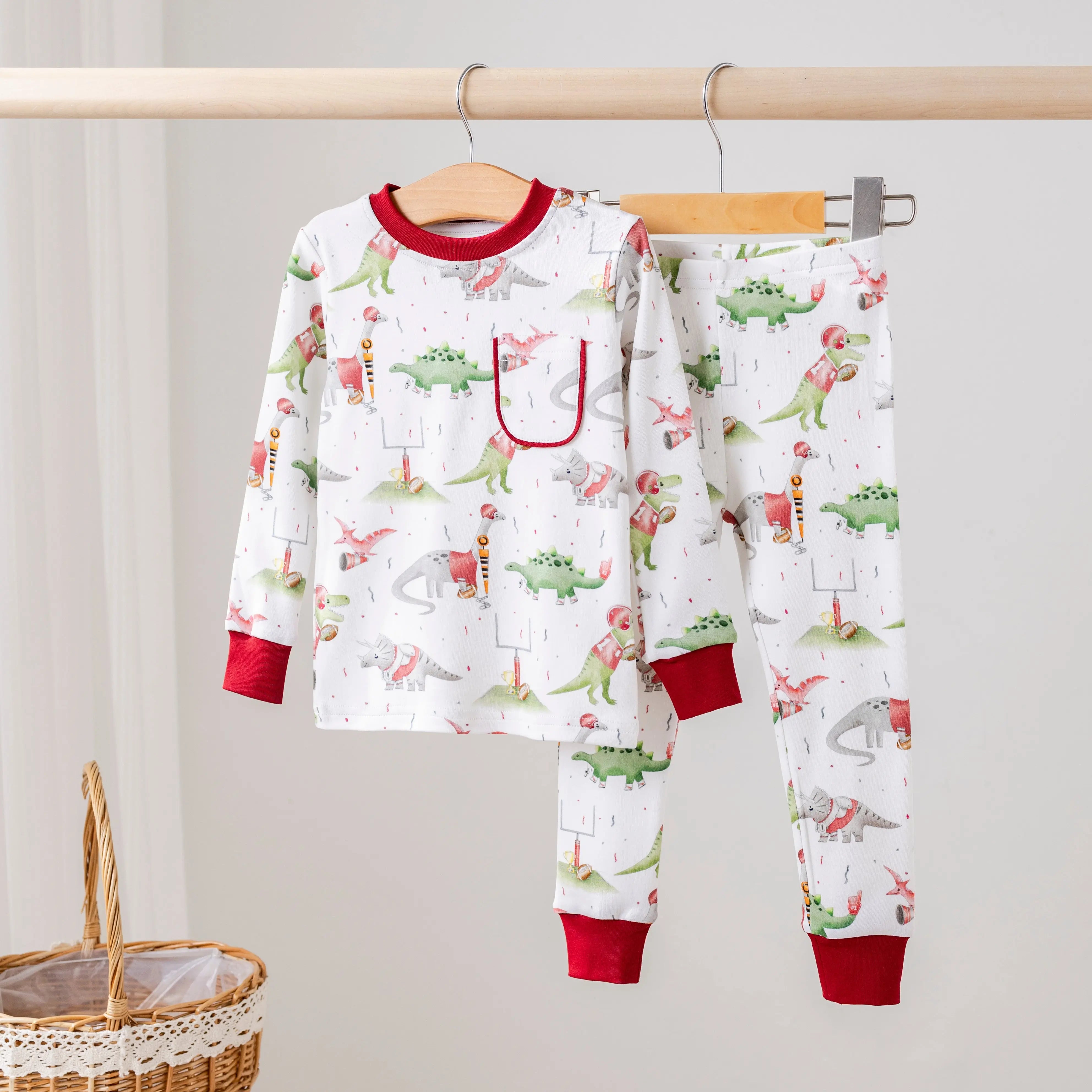 Mississippi Dinos All-Stars Organic Cotton Kids Pajamas by Nola Tawk, Southern food gift main product photo