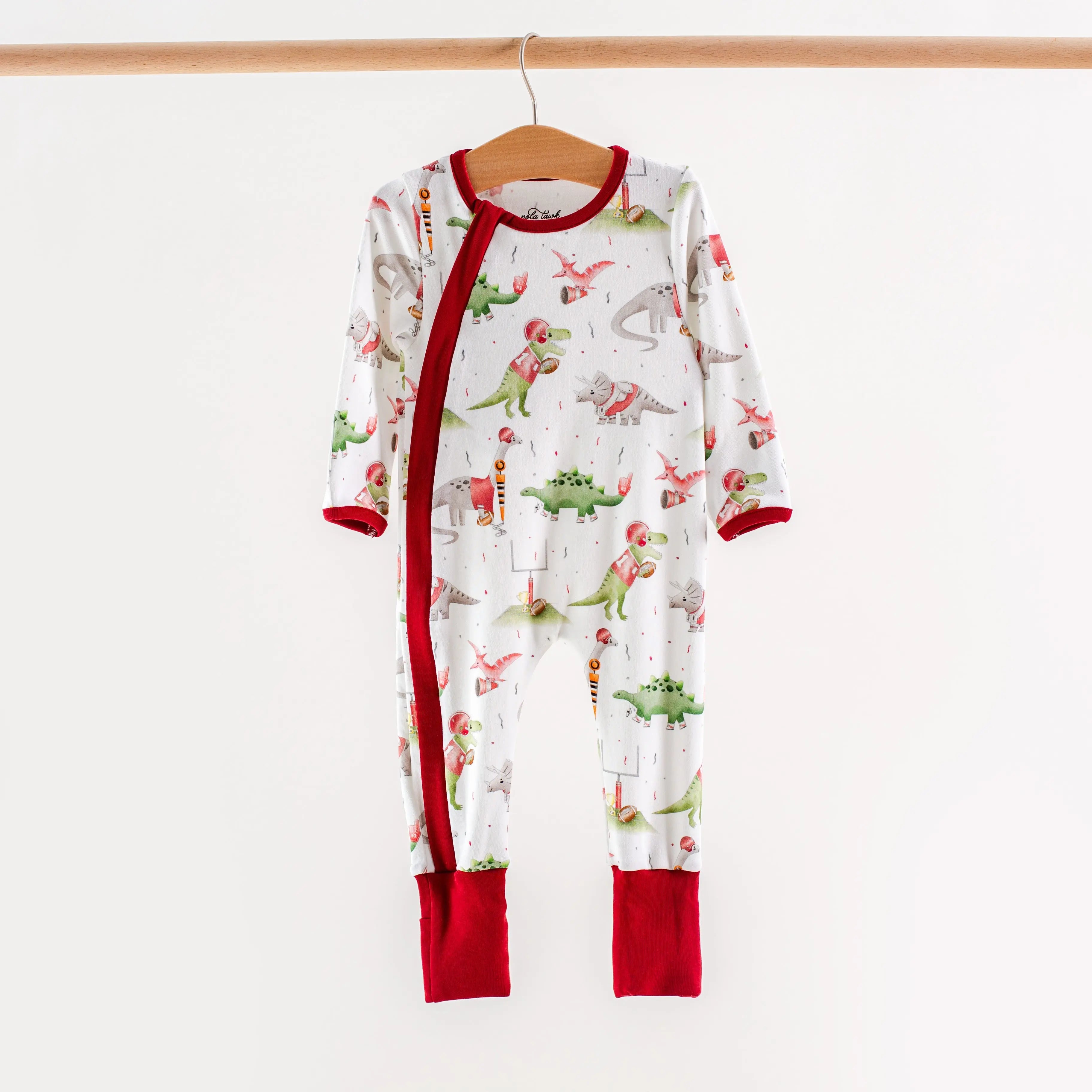 Mississippi Dinos All-Stars Organic Cotton Kids Pajamas by Nola Tawk, Southern food gift detail photo 2