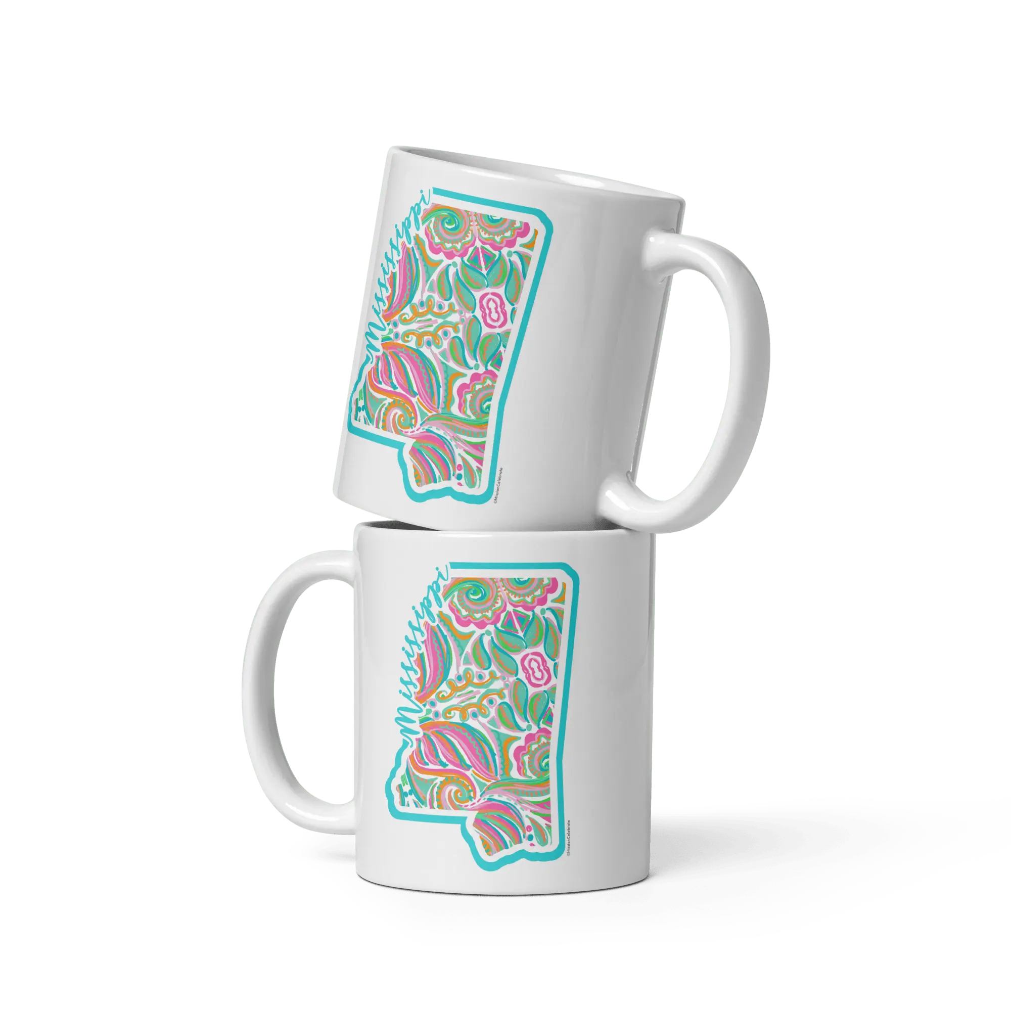 Mississippi Art Mug Stack by Leslie Gonce - Ceramic Coffee Mugs, Main Street Collective Mississippi Jubilee Abstract