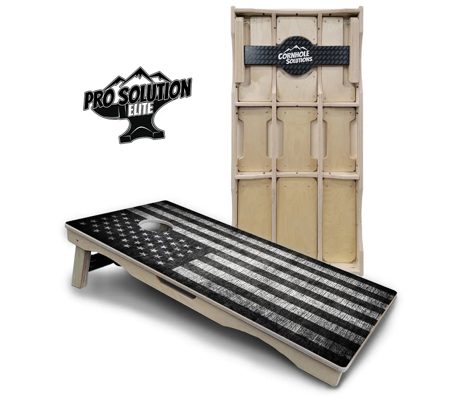 Monochrome Flag Cornhole Boards - Pro Solution Elite Series by Cornhole Solutions, custom cornhole board main product photo