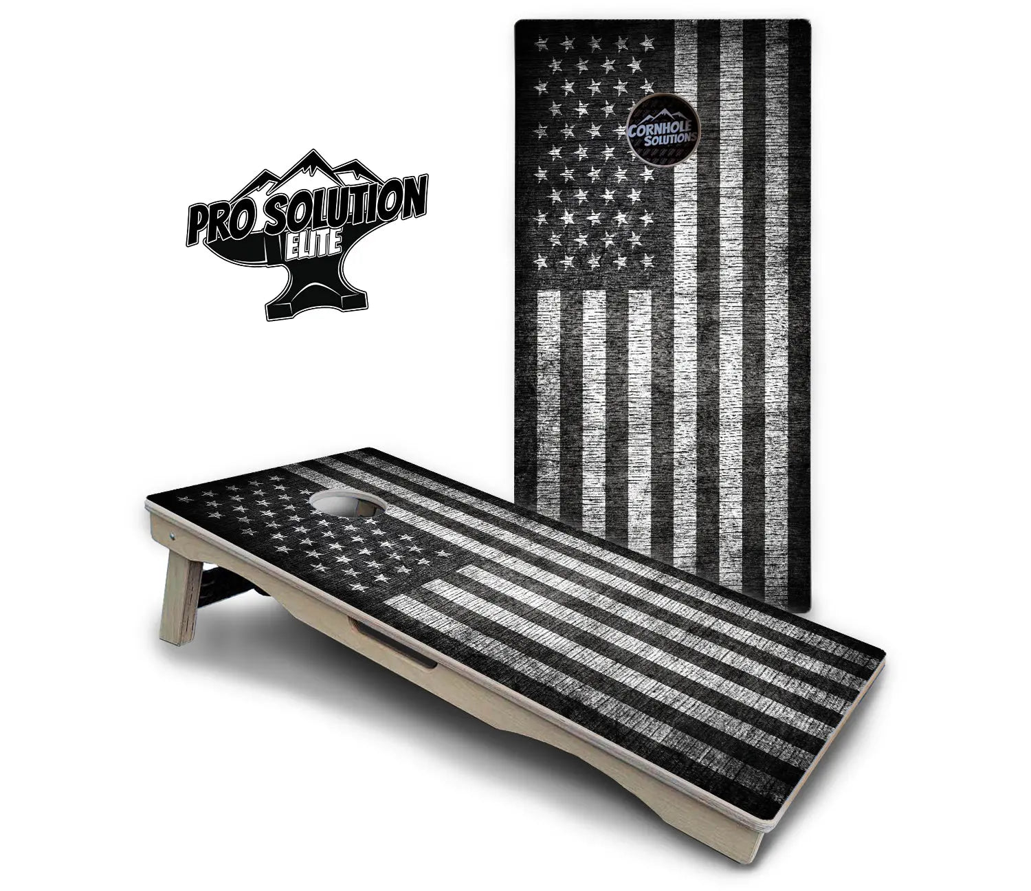 Monochrome Flag Cornhole Boards - Pro Solution Elite Series by Cornhole Solutions, custom cornhole board detail photo 2