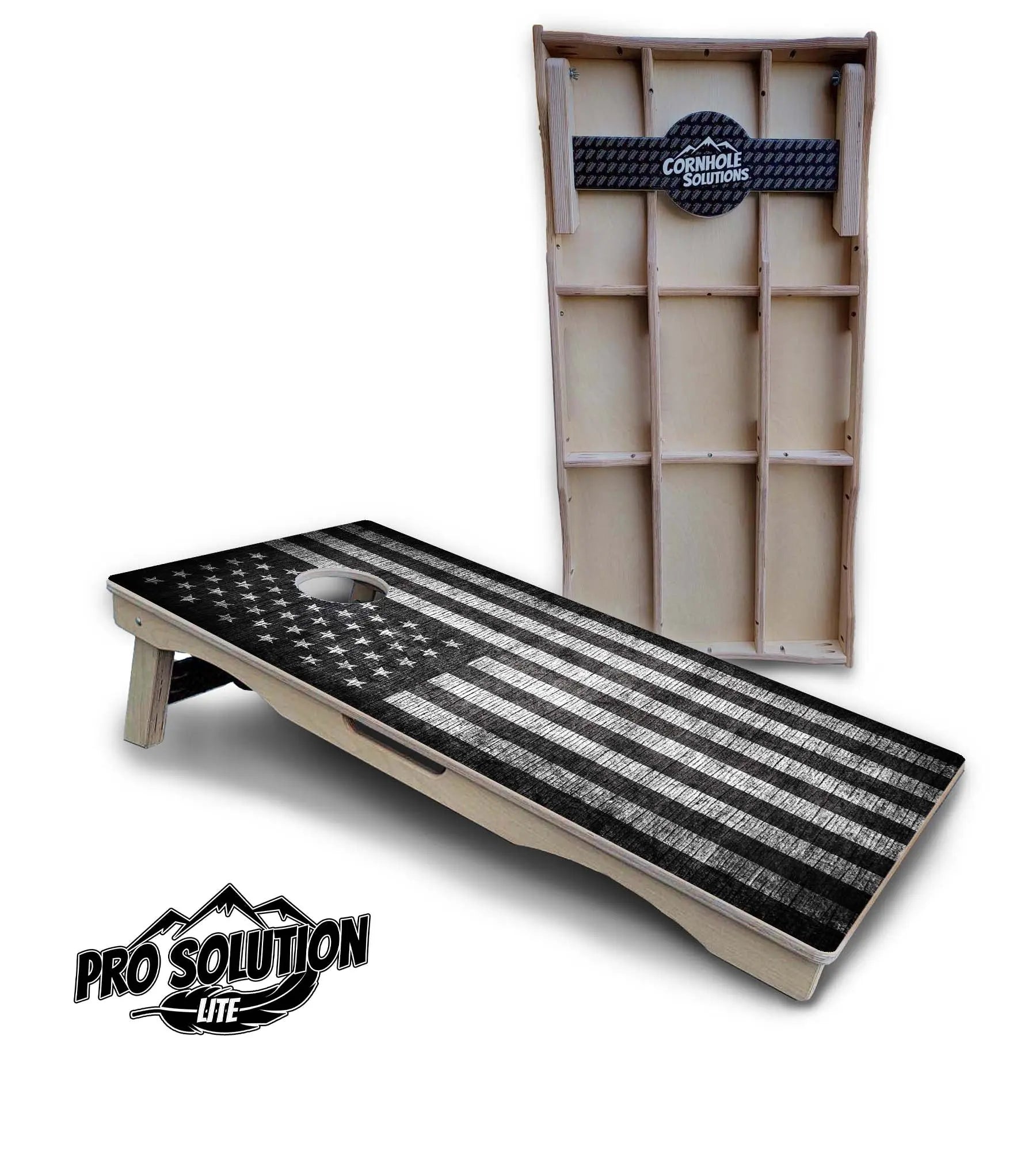 Monochrome Flag Cornhole Boards - Pro Solution Lite Series by Cornhole Solutions, custom cornhole board main product photo