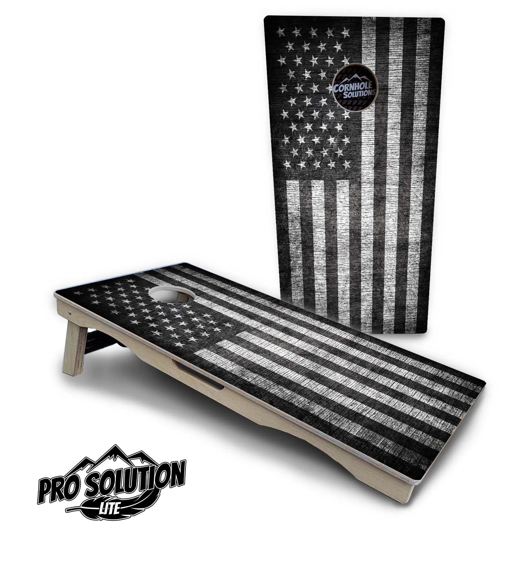 Monochrome Flag Cornhole Boards - Pro Solution Lite Series by Cornhole Solutions, custom cornhole board detail photo 2