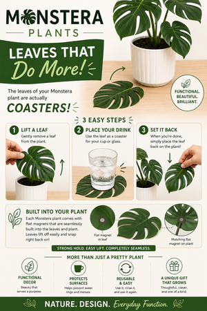 The Tween Space Monstera Coaster Set — Tropical Leaf Coasters with Display Holder | 3D Printed