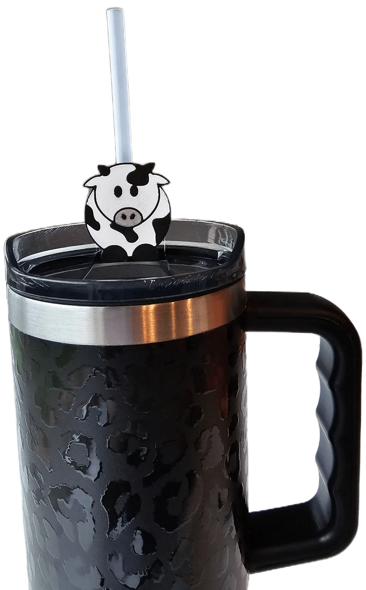 Moo Moo Straw Hugger – Cow Tumbler Topper | 3D-Printed Straw Hugger by The Tween Space, custom drinkware detail photo 2
