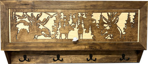 Moose Hunting Hidden Gun Storage Coat Rack Concealment Shelf with Hooks for Coats, Bags, & Hats