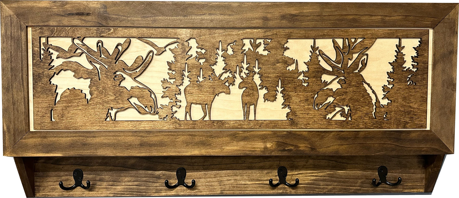 Moose Hunting Hidden Gun Storage Coat Rack Concealment Shelf with Hooks for Coats, Bags, & Hats