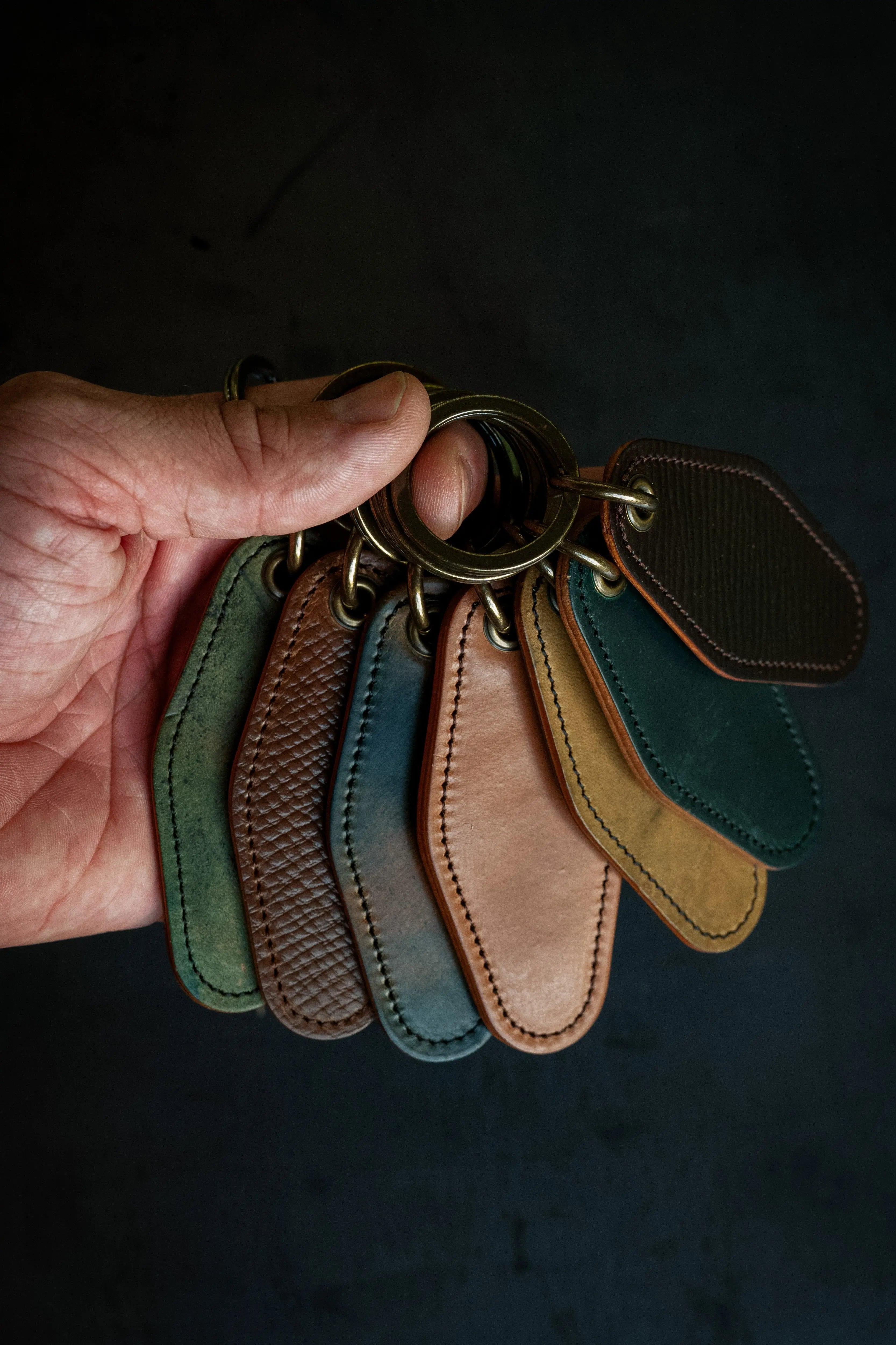 Motel Key Ring - Armagnac Hatchgrain Shell Cordovan by Loyal Stricklin, handmade jewelry detail photo 2